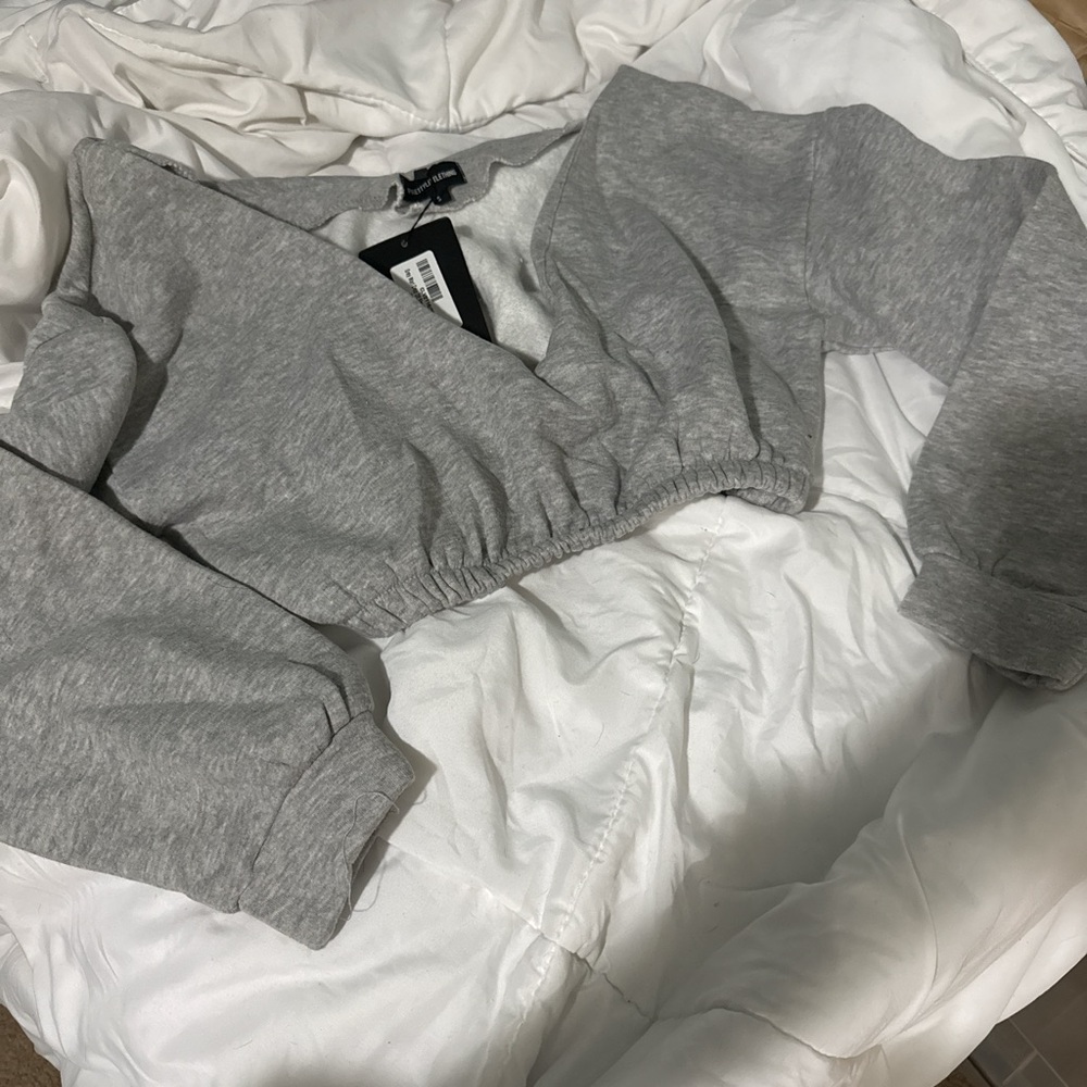 PrettyLittleThing Gray Off Shoulder Sweater